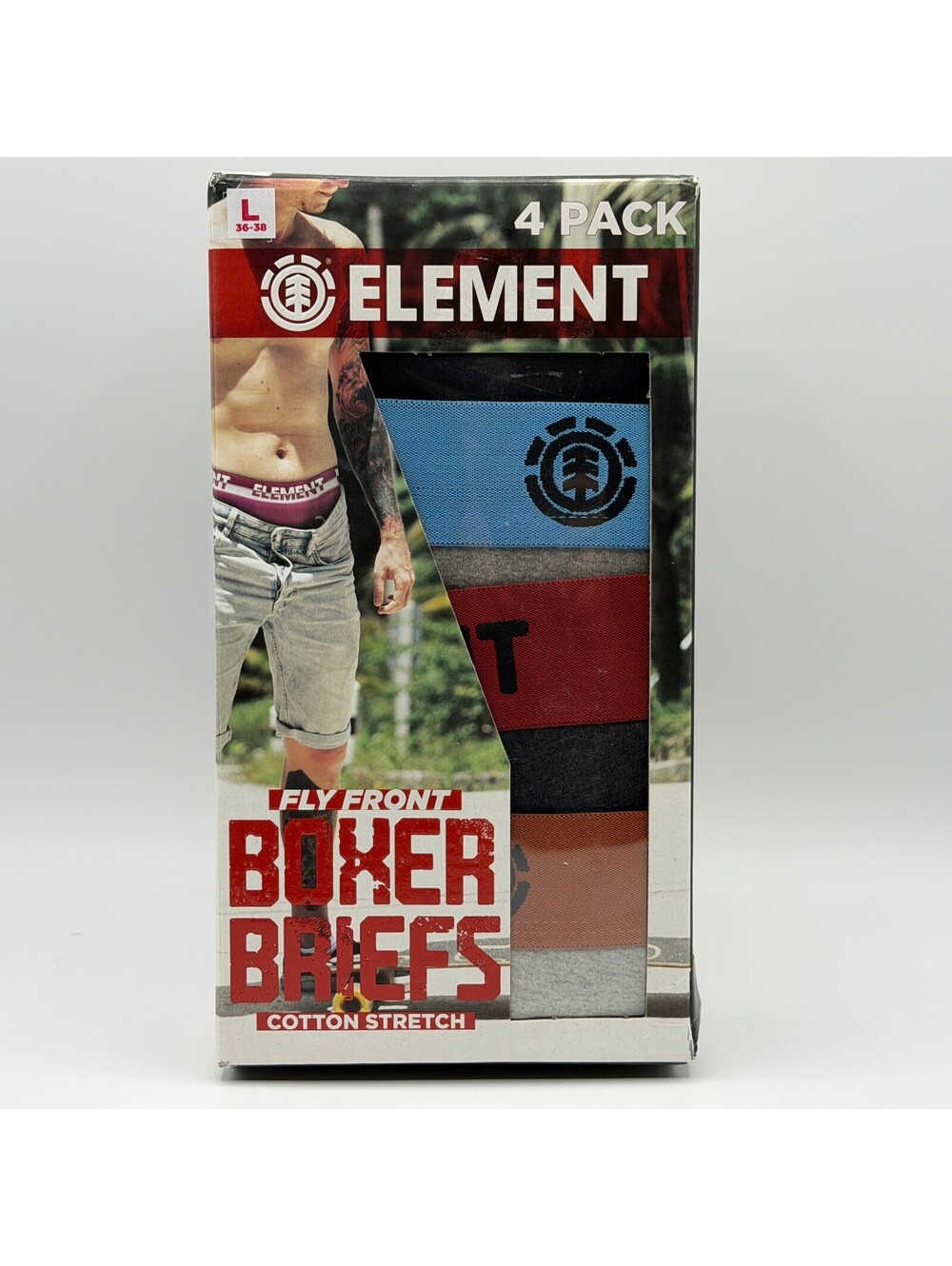 Element 4 Pack Cotton Stretch Fly Front Boxer Briefs Black Men's L Boxer Briefs